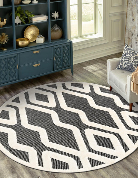 Gray 6' 1 x 6' 1 Prismatic Round Area Rug Modern Geometric Unique Design Carpet for Contemporary Interior Home Decorating for Sale at Rug Engine