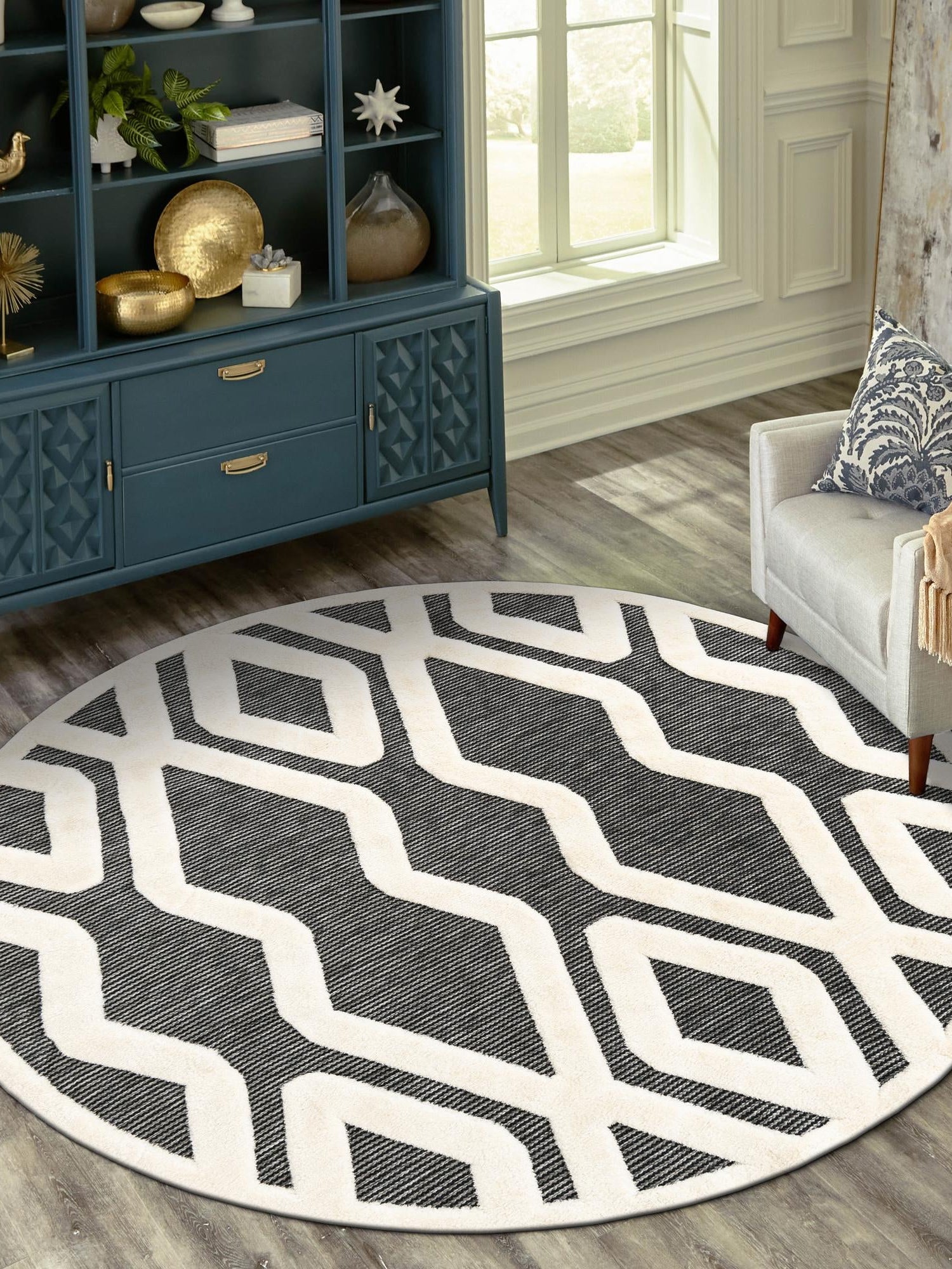 Gray 7' 10 x 7' 10 Prismatic Round Area Rug Modern Geometric Unique Design Carpet for Contemporary Interior Home Decorating for Sale at Rug Engine