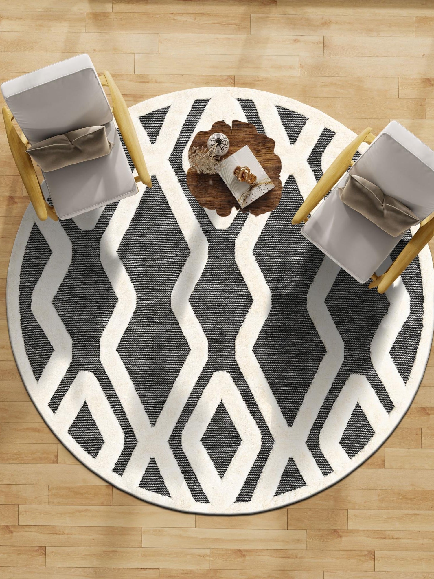 Gray 7' 10 x 7' 10 Prismatic Round Area Rug Modern Geometric Unique Design Carpet for Contemporary Interior Home Decorating for Sale at Rug Engine