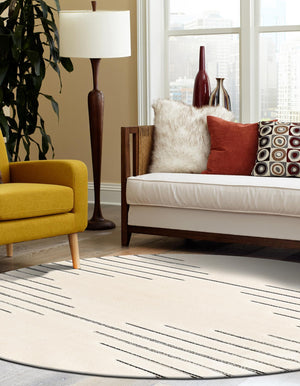 Ivory White 6' 1 x 6' 1 Prismatic Round Area Rug Modern Geometric Unique Design Carpet for Contemporary Interior Home Decorating for Sale at Rug Engine