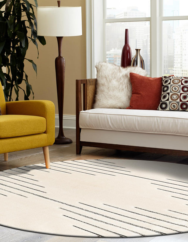 Ivory White 6' 1 x 6' 1 Prismatic Round Area Rug Modern Geometric Unique Design Carpet for Contemporary Interior Home Decorating for Sale at Rug Engine