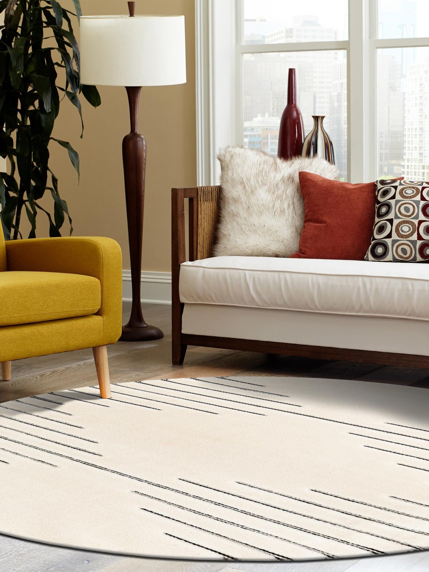 Ivory White 3' 1 x 3' 1 Prismatic Round Area Rug Modern Geometric Unique Design Carpet for Contemporary Interior Home Decorating for Sale at Rug Engine