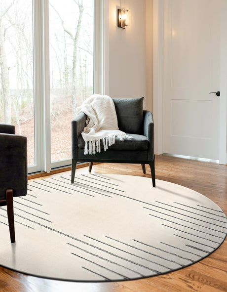 Ivory White 6' 1 x 6' 1 Prismatic Round Area Rug Modern Geometric Unique Design Carpet for Contemporary Interior Home Decorating for Sale at Rug Engine