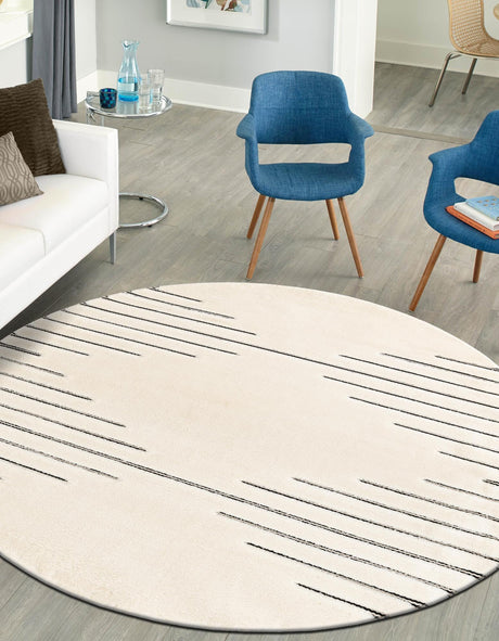 Ivory White 6' 1 x 6' 1 Prismatic Round Area Rug Modern Geometric Unique Design Carpet for Contemporary Interior Home Decorating for Sale at Rug Engine
