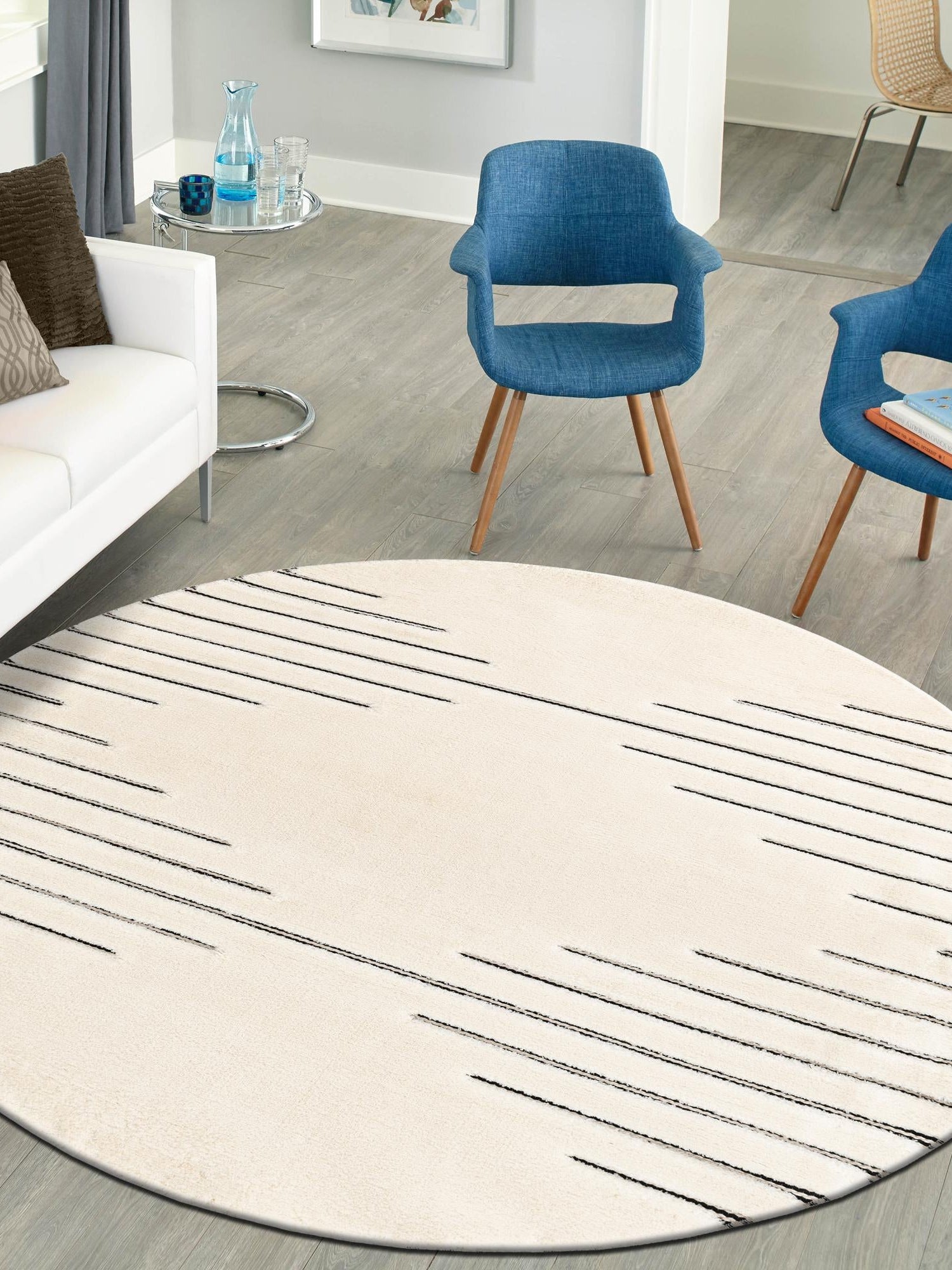 Ivory White 3' 1 x 3' 1 Prismatic Round Area Rug Modern Geometric Unique Design Carpet for Contemporary Interior Home Decorating for Sale at Rug Engine