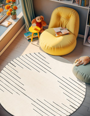 Ivory White 6' 1 x 6' 1 Prismatic Round Area Rug Modern Geometric Unique Design Carpet for Contemporary Interior Home Decorating for Sale at Rug Engine