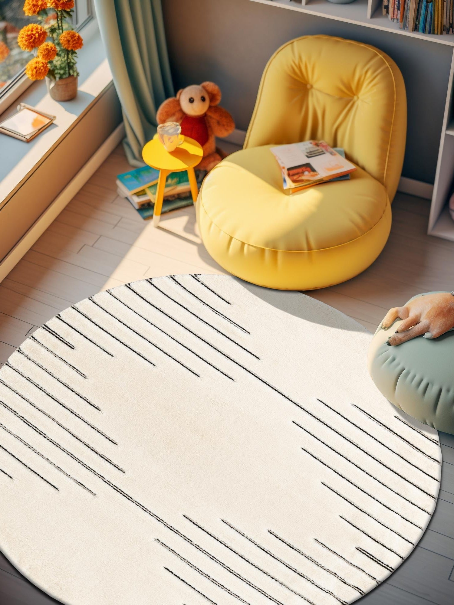 Ivory White 7' 10 x 7' 10 Prismatic Round Area Rug Modern Geometric Unique Design Carpet for Contemporary Interior Home Decorating for Sale at Rug Engine