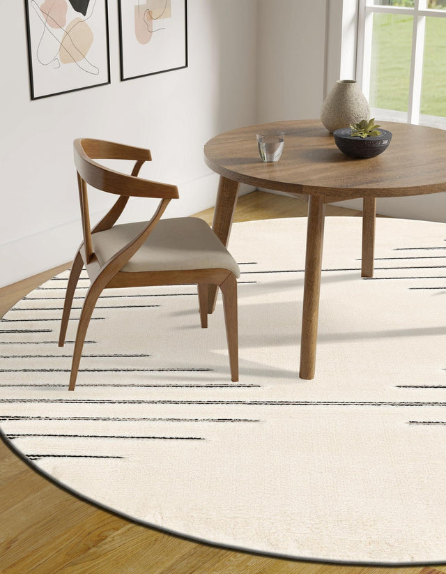 Ivory White 6' 1 x 6' 1 Prismatic Round Area Rug Modern Geometric Unique Design Carpet for Contemporary Interior Home Decorating for Sale at Rug Engine
