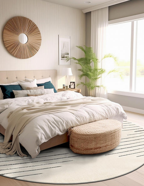 Ivory White 6' 1 x 6' 1 Prismatic Round Area Rug Modern Geometric Unique Design Carpet for Contemporary Interior Home Decorating for Sale at Rug Engine