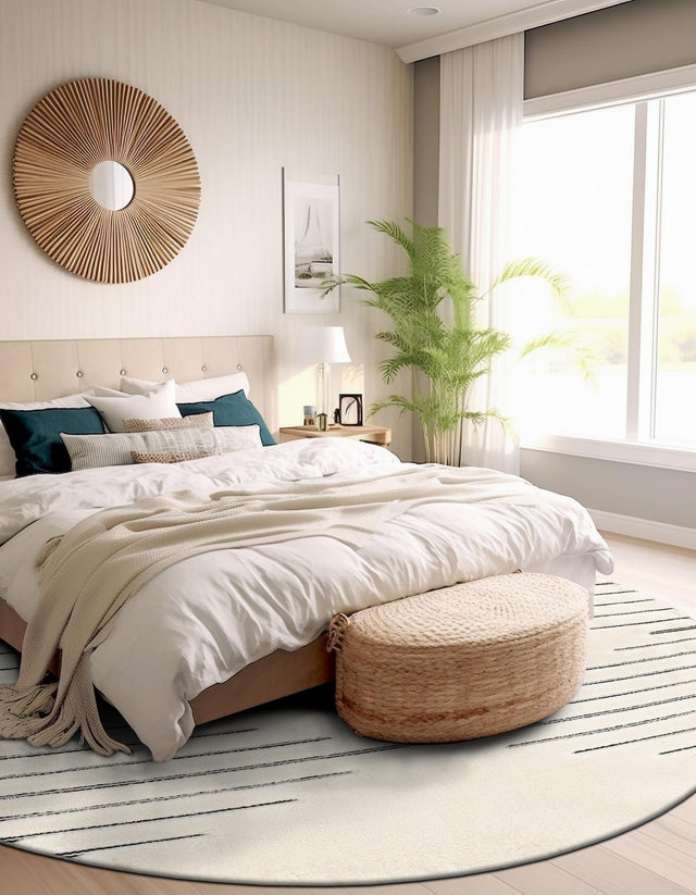 Ivory White 6' 1 x 6' 1 Prismatic Round Area Rug Modern Geometric Unique Design Carpet for Contemporary Interior Home Decorating for Sale at Rug Engine