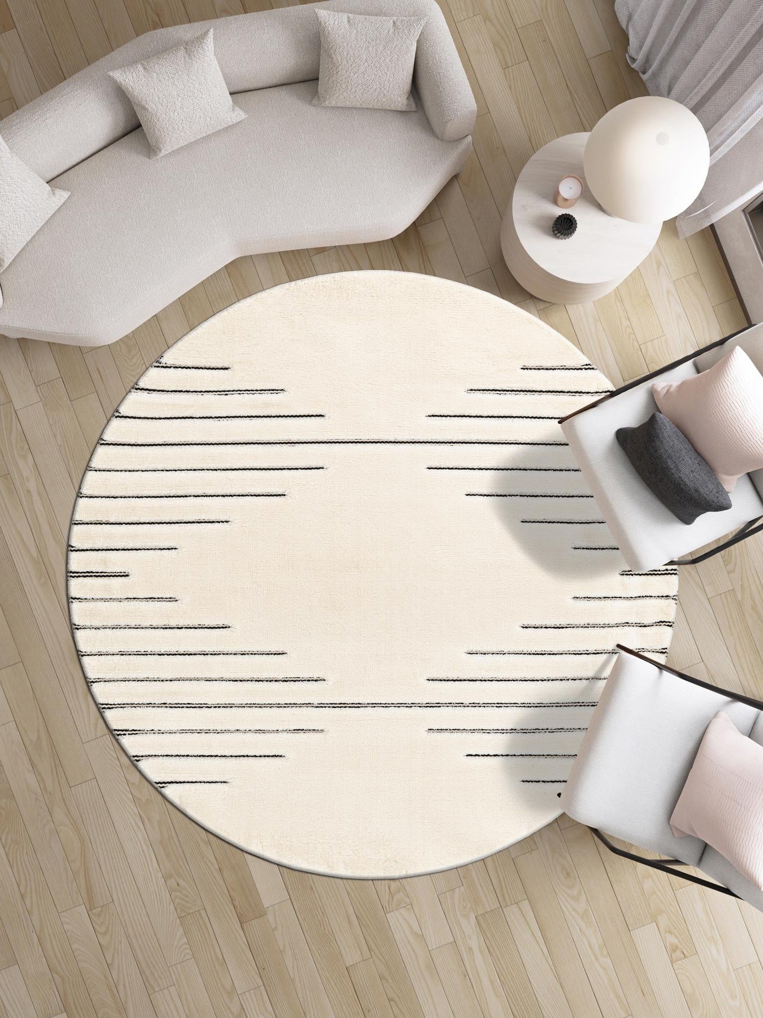 Ivory White 7' 10 x 7' 10 Prismatic Round Area Rug Modern Geometric Unique Design Carpet for Contemporary Interior Home Decorating for Sale at Rug Engine