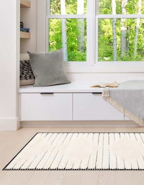 Ivory White 2' 7 x 12' Prismatic Runner Area Rug Modern Geometric Unique Design Carpet for Contemporary Interior Home Decorating for Sale at Rug Engine