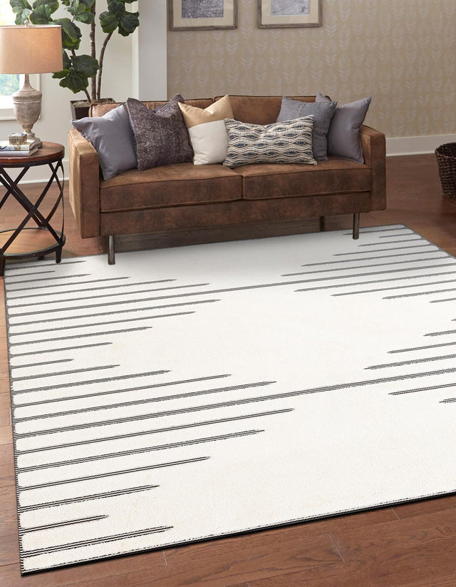 Ivory White 10' x 10' Prismatic Square Area Rug Modern Geometric Unique Design Carpet for Contemporary Interior Home Decorating for Sale at Rug Engine