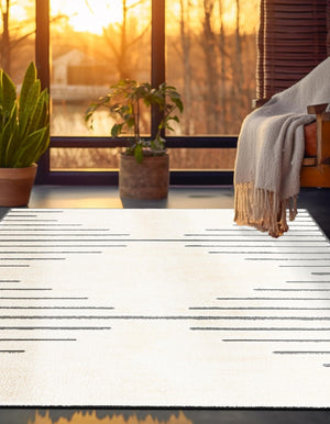 Ivory White 7' 10 x 7' 10 Prismatic Square Area Rug Modern Geometric Unique Design Carpet for Contemporary Interior Home Decorating for Sale at Rug Engine