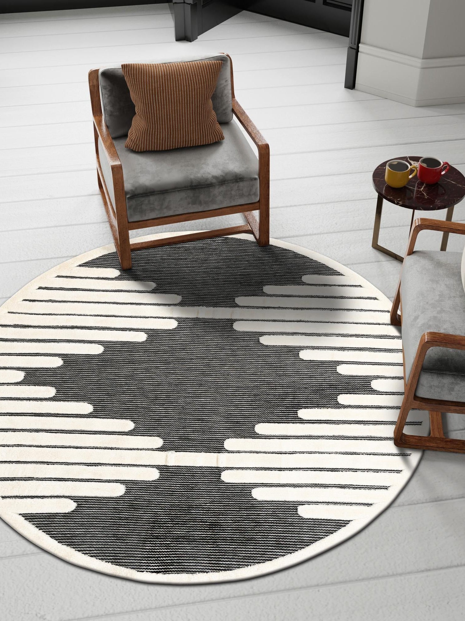 Gray 7' 10 x 7' 10 Prismatic Round Area Rug Modern Geometric Unique Design Carpet for Contemporary Interior Home Decorating for Sale at Rug Engine