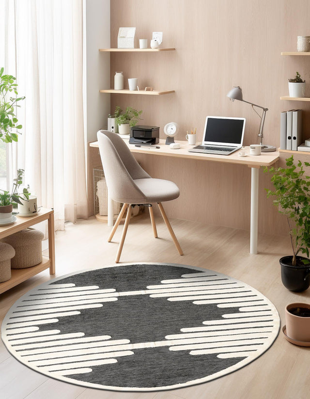 Gray 6' 1 x 6' 1 Prismatic Round Area Rug Modern Geometric Unique Design Carpet for Contemporary Interior Home Decorating for Sale at Rug Engine
