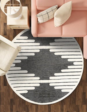 Gray 6' 1 x 6' 1 Prismatic Round Area Rug Modern Geometric Unique Design Carpet for Contemporary Interior Home Decorating for Sale at Rug Engine