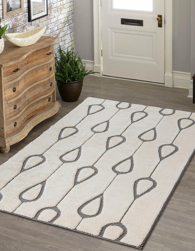 Ivory White 6' 1 x 9' Prismatic Rectangle Area Rug Modern Geometric Unique Design Carpet for Contemporary Interior Home Decorating for Sale at Rug Engine