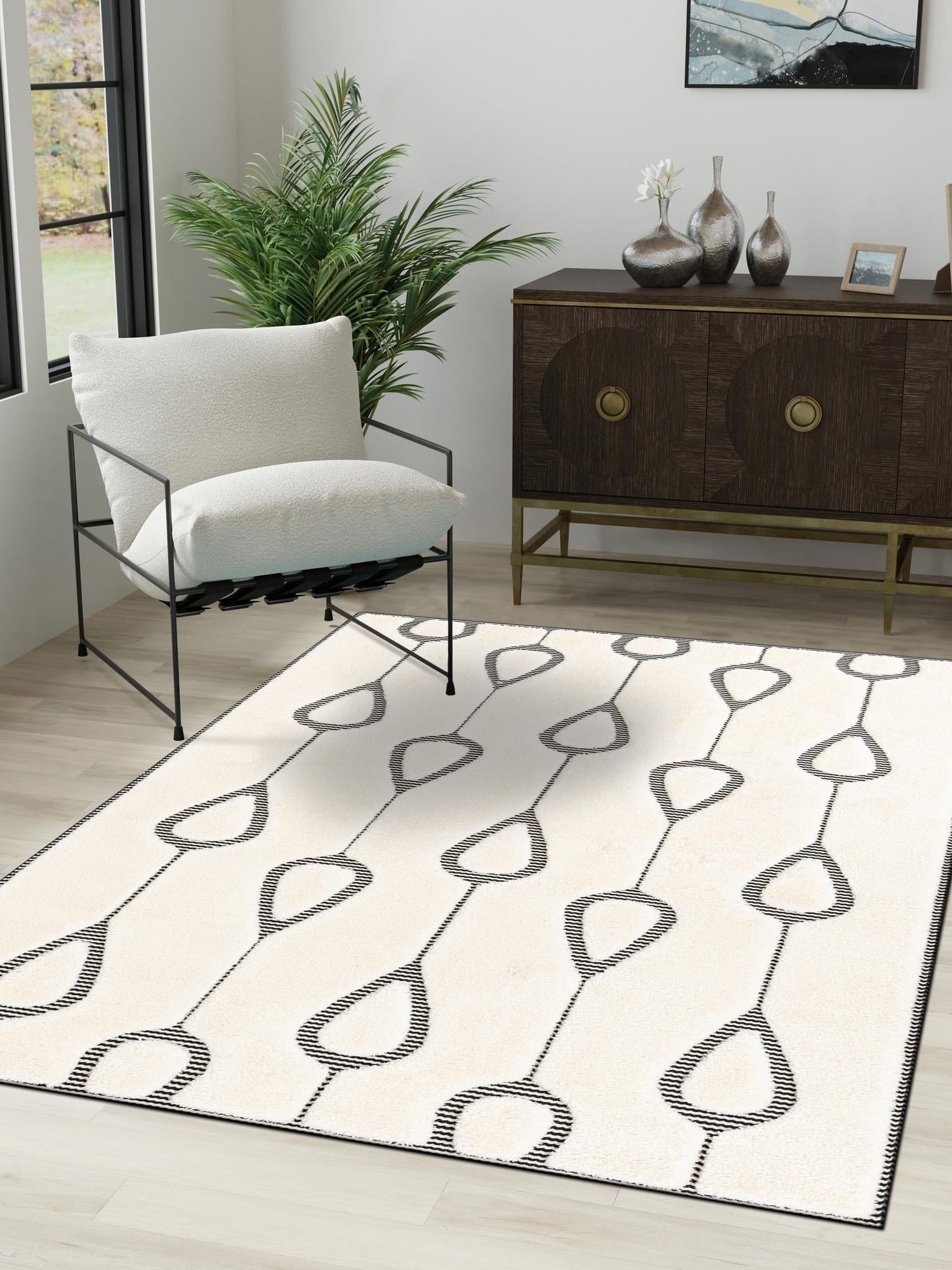 Ivory White 4' 1 x 6' 1 Prismatic Rectangle Area Rug Modern Geometric Unique Design Carpet for Contemporary Interior Home Decorating for Sale at Rug Engine