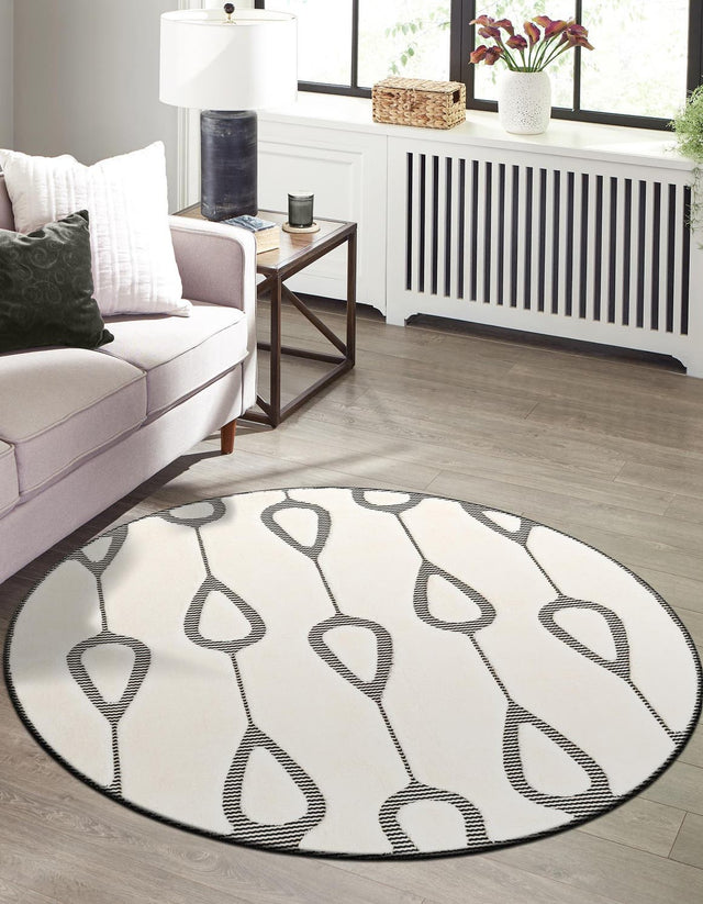 Ivory White 7' 10 x 7' 10 Prismatic Round Area Rug Modern Geometric Unique Design Carpet for Contemporary Interior Home Decorating for Sale at Rug Engine