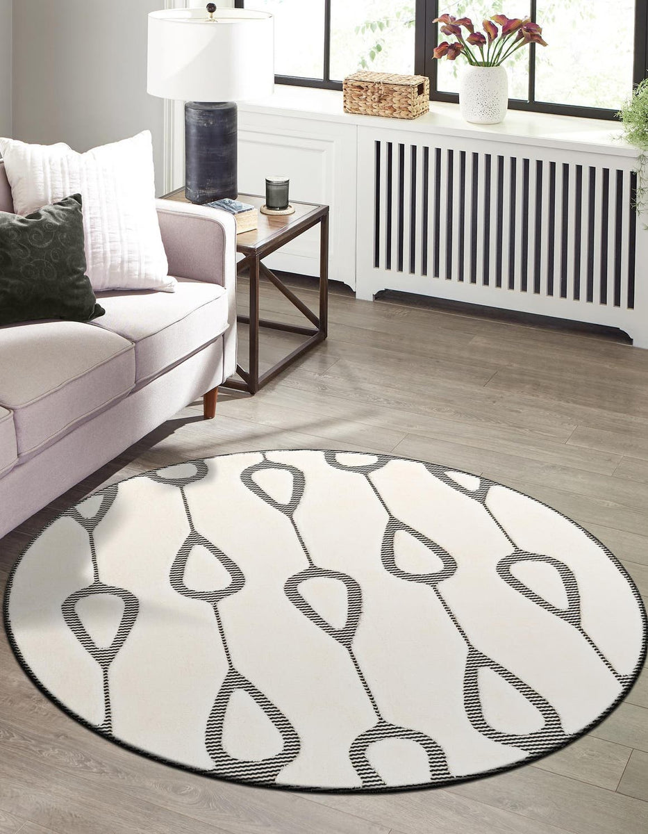 Ivory White 6' 1 x 6' 1 Prismatic Round Area Rug Modern Geometric Uniq ...