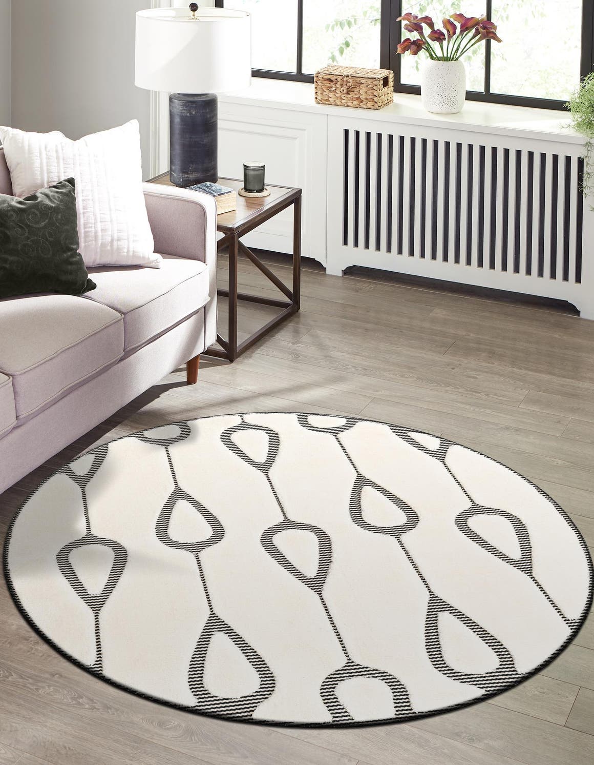 Ivory White 6' 1 x 6' 1 Prismatic Round Area Rug Modern Geometric Unique Design Carpet for Contemporary Interior Home Decorating for Sale at Rug Engine