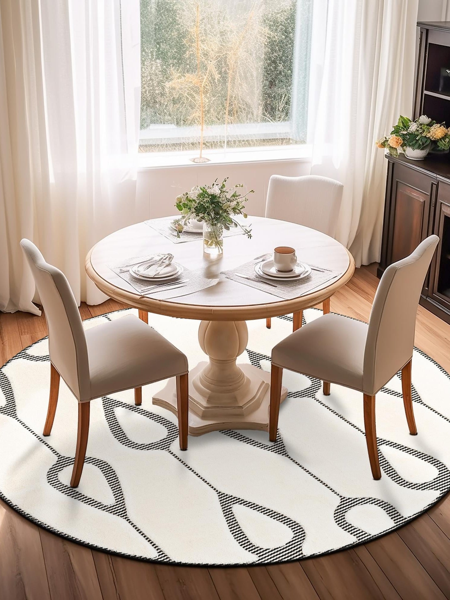 Ivory White 7' 10 x 7' 10 Prismatic Round Area Rug Modern Geometric Unique Design Carpet for Contemporary Interior Home Decorating for Sale at Rug Engine