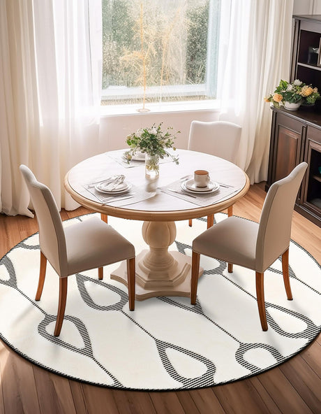 Ivory White 3' 1 x 3' 1 Prismatic Round Area Rug Modern Geometric Unique Design Carpet for Contemporary Interior Home Decorating for Sale at Rug Engine