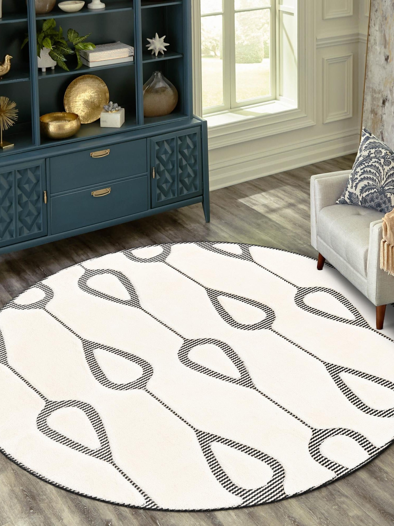 Ivory White 3' 1 x 3' 1 Prismatic Round Area Rug Modern Geometric Unique Design Carpet for Contemporary Interior Home Decorating for Sale at Rug Engine