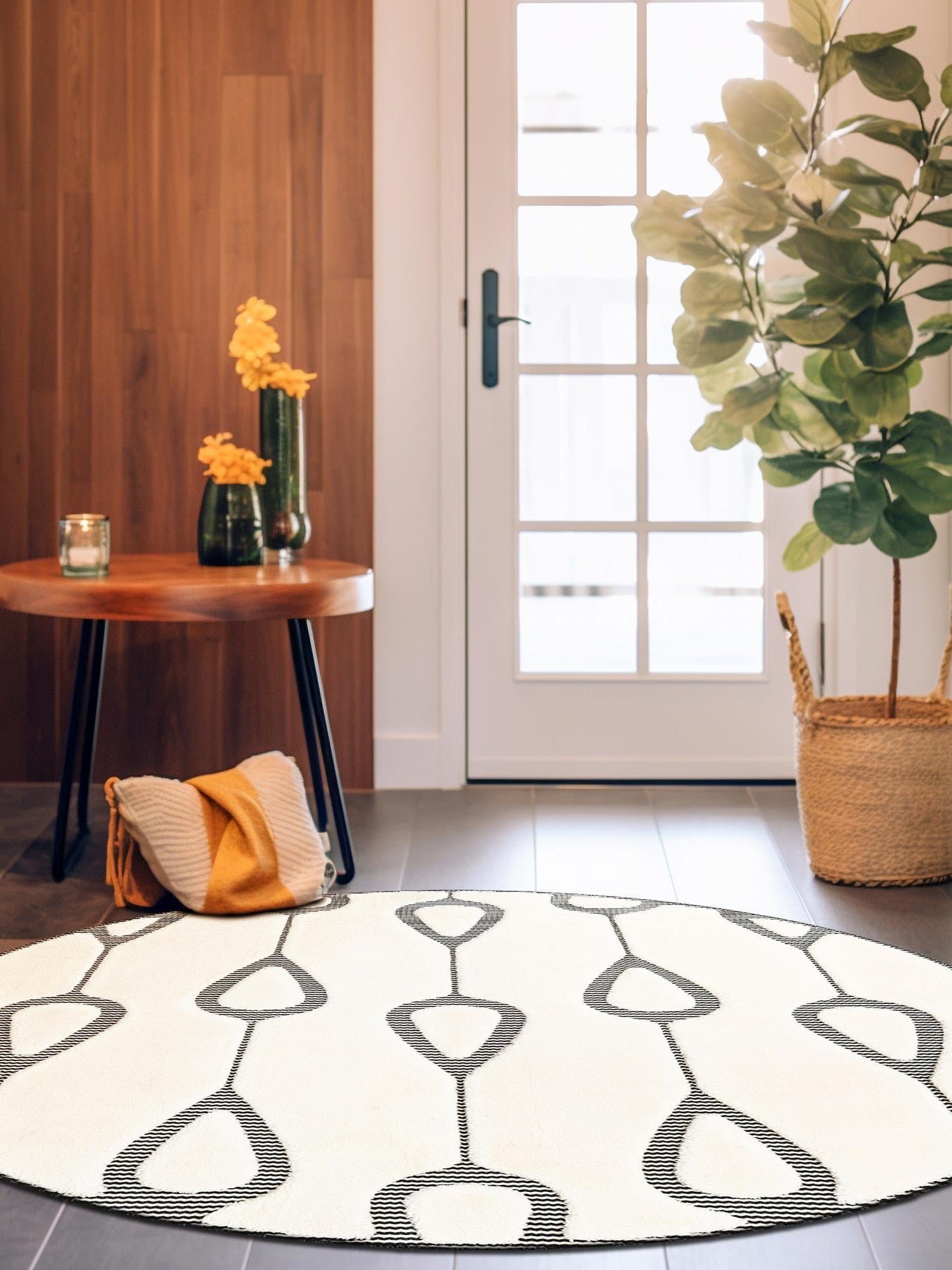 Ivory White 3' 1 x 3' 1 Prismatic Round Area Rug Modern Geometric Unique Design Carpet for Contemporary Interior Home Decorating for Sale at Rug Engine