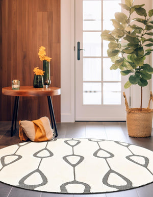 Ivory White 3' 1 x 3' 1 Prismatic Round Area Rug Modern Geometric Unique Design Carpet for Contemporary Interior Home Decorating for Sale at Rug Engine