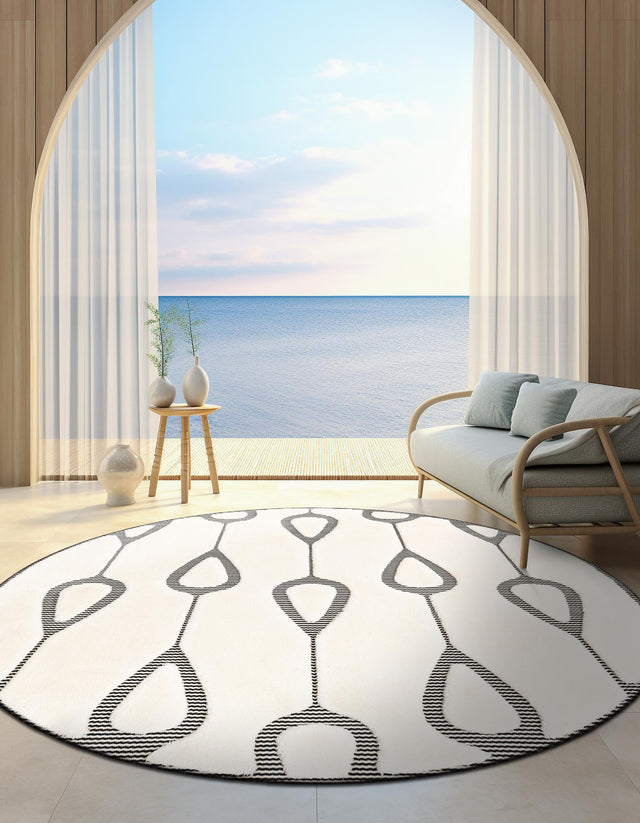 Ivory White 7' 10 x 7' 10 Prismatic Round Area Rug Modern Geometric Unique Design Carpet for Contemporary Interior Home Decorating for Sale at Rug Engine