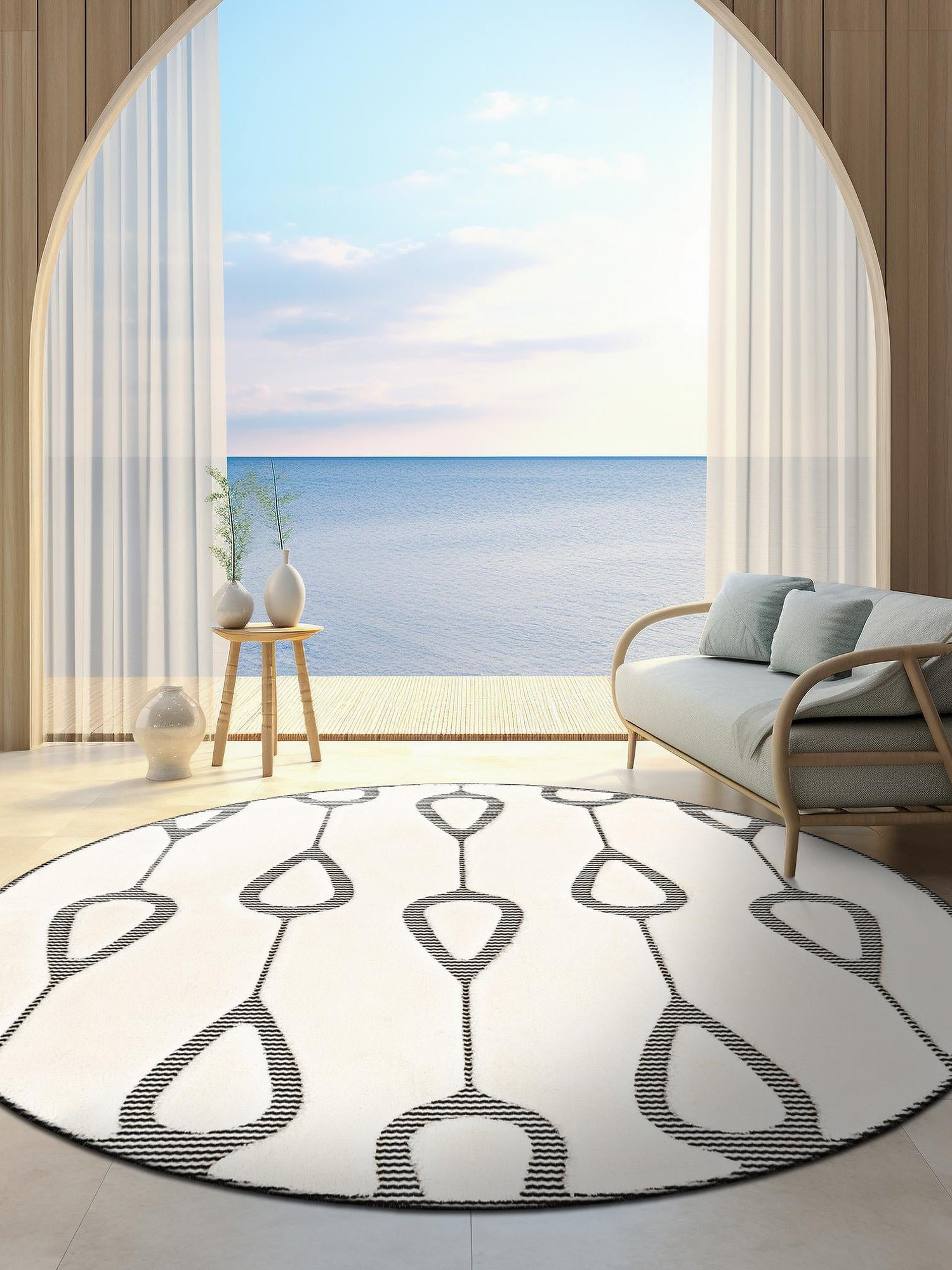 Ivory White 3' 1 x 3' 1 Prismatic Round Area Rug Modern Geometric Unique Design Carpet for Contemporary Interior Home Decorating for Sale at Rug Engine