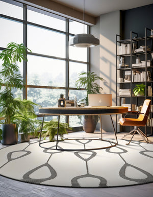 Ivory White 7' 10 x 7' 10 Prismatic Round Area Rug Modern Geometric Unique Design Carpet for Contemporary Interior Home Decorating for Sale at Rug Engine