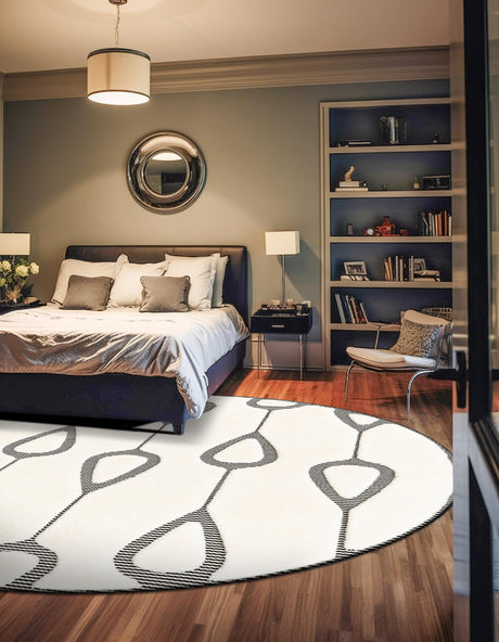 Ivory White 7' 10 x 7' 10 Prismatic Round Area Rug Modern Geometric Unique Design Carpet for Contemporary Interior Home Decorating for Sale at Rug Engine