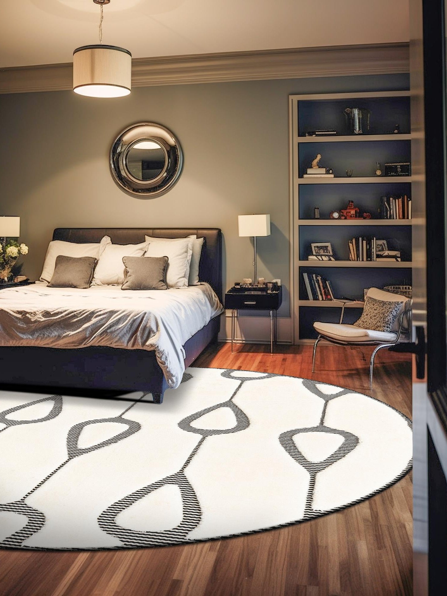 Ivory White 6' 1 x 6' 1 Prismatic Round Area Rug Modern Geometric Unique Design Carpet for Contemporary Interior Home Decorating for Sale at Rug Engine