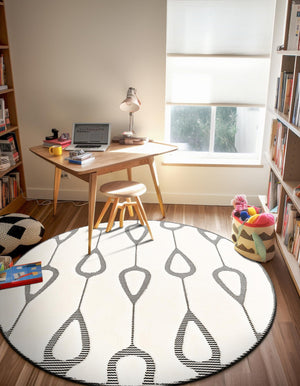 Ivory White 3' 1 x 3' 1 Prismatic Round Area Rug Modern Geometric Unique Design Carpet for Contemporary Interior Home Decorating for Sale at Rug Engine