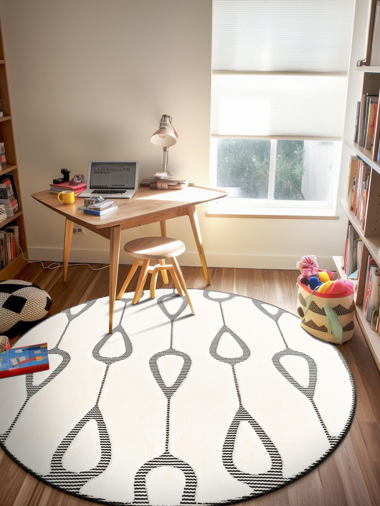 Ivory White 7' 10 x 7' 10 Prismatic Round Area Rug Modern Geometric Unique Design Carpet for Contemporary Interior Home Decorating for Sale at Rug Engine