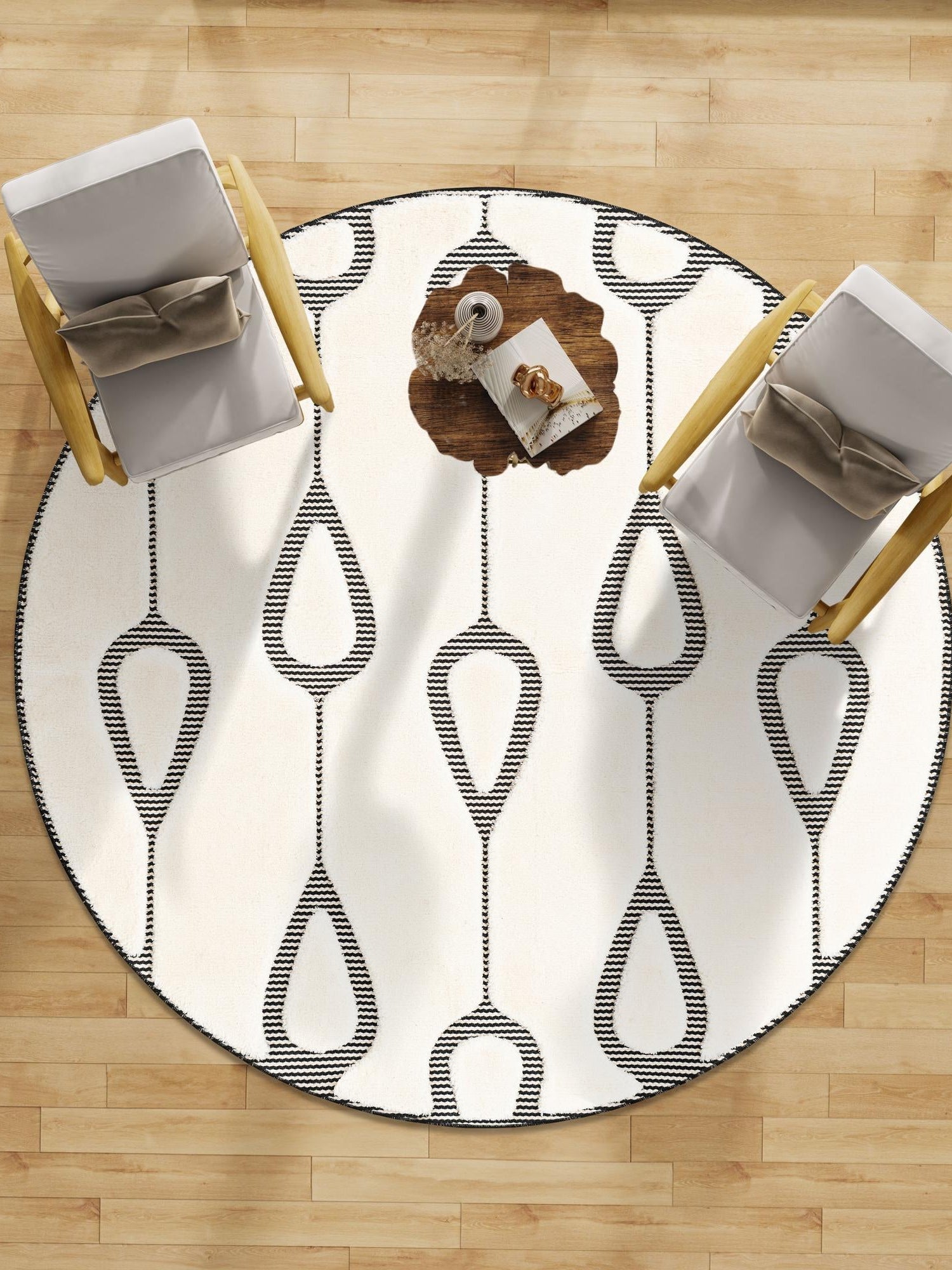 Ivory White 7' 10 x 7' 10 Prismatic Round Area Rug Modern Geometric Unique Design Carpet for Contemporary Interior Home Decorating for Sale at Rug Engine