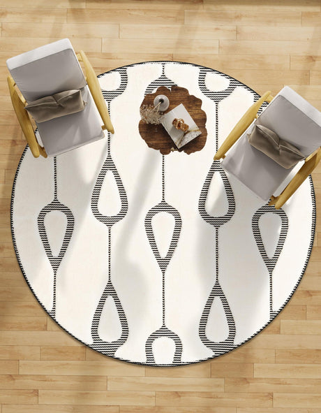 Ivory White 6' 1 x 6' 1 Prismatic Round Area Rug Modern Geometric Unique Design Carpet for Contemporary Interior Home Decorating for Sale at Rug Engine