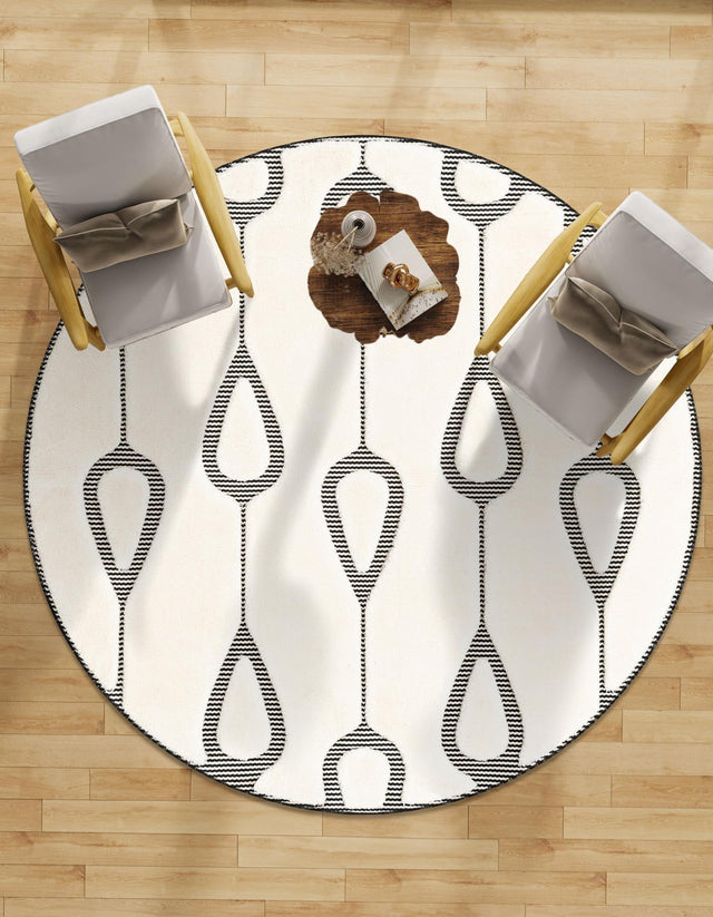 Ivory White 6' 1 x 6' 1 Prismatic Round Area Rug Modern Geometric Unique Design Carpet for Contemporary Interior Home Decorating for Sale at Rug Engine