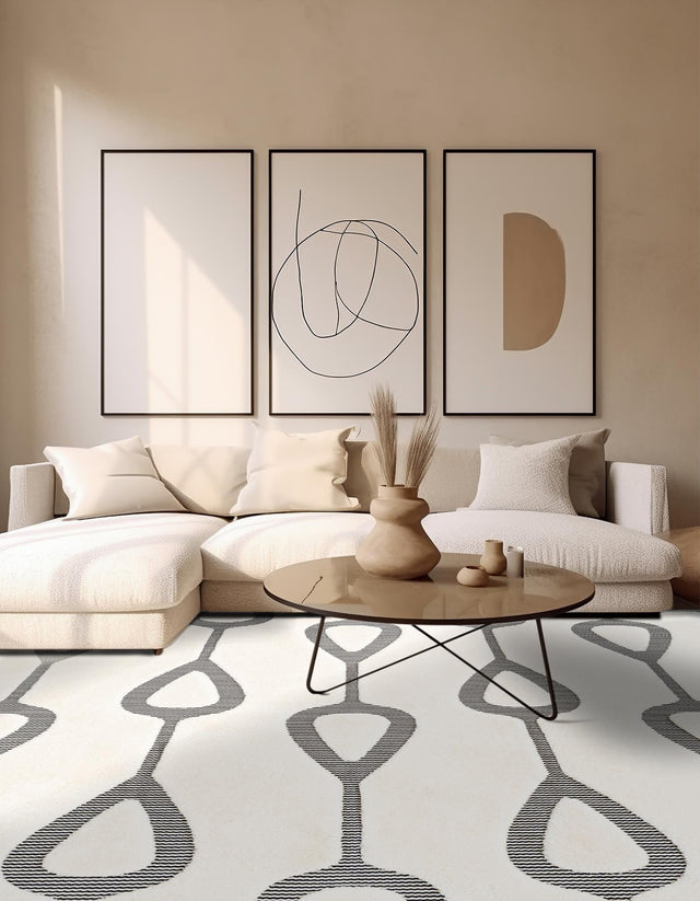 Ivory White 10' x 10' Prismatic Square Area Rug Modern Geometric Unique Design Carpet for Contemporary Interior Home Decorating for Sale at Rug Engine