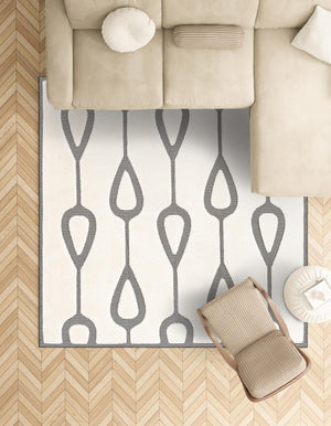 Ivory White 7' 10 x 7' 10 Prismatic Square Area Rug Modern Geometric Unique Design Carpet for Contemporary Interior Home Decorating for Sale at Rug Engine