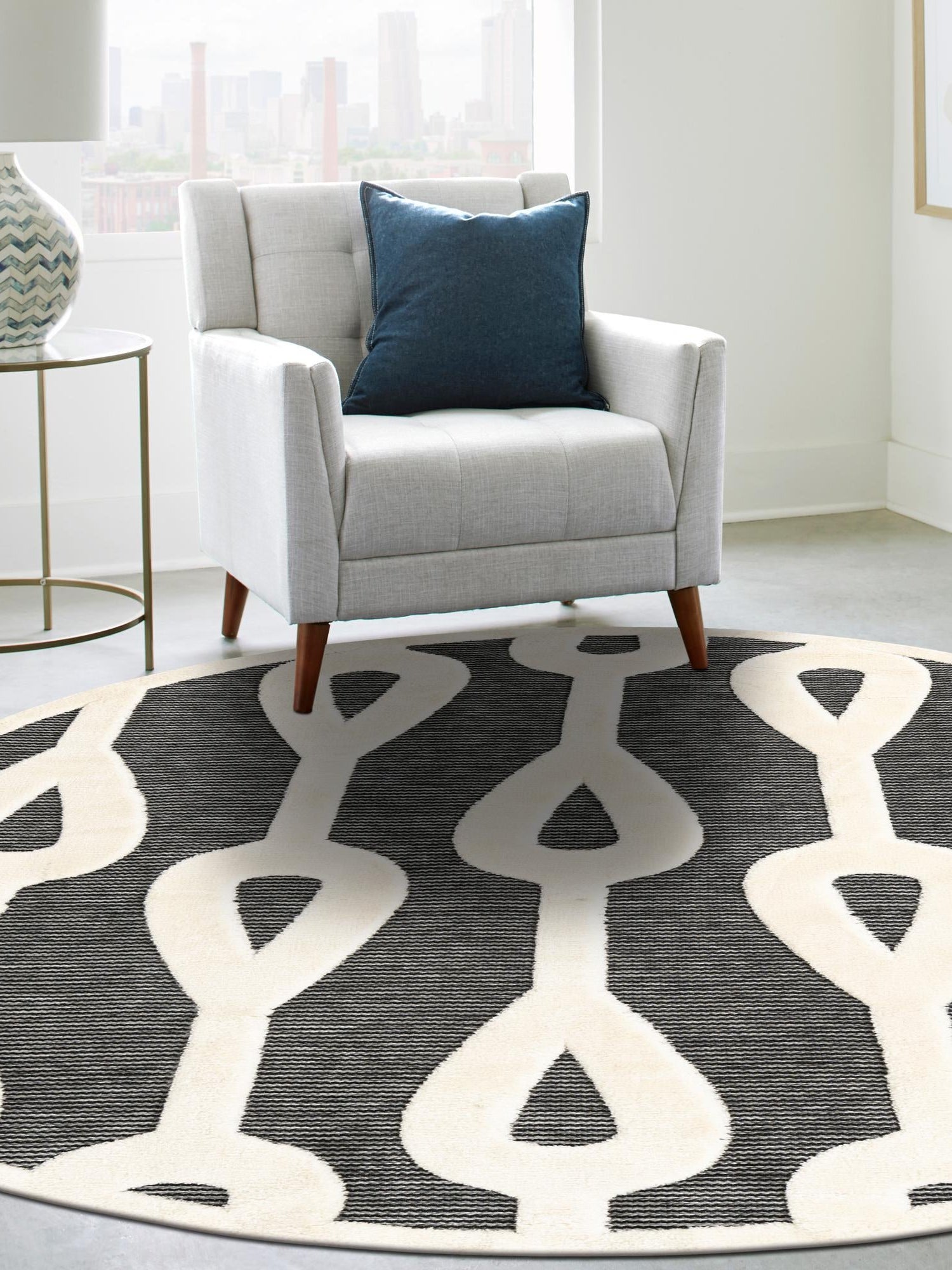 Gray 6' 1 x 6' 1 Prismatic Round Area Rug Modern Geometric Unique Design Carpet for Contemporary Interior Home Decorating for Sale at Rug Engine