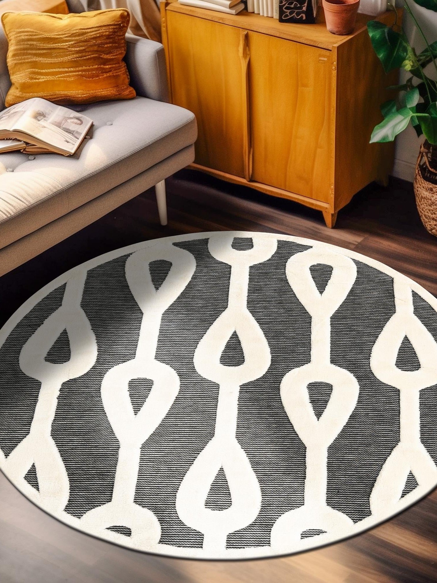 Gray 7' 10 x 7' 10 Prismatic Round Area Rug Modern Geometric Unique Design Carpet for Contemporary Interior Home Decorating for Sale at Rug Engine