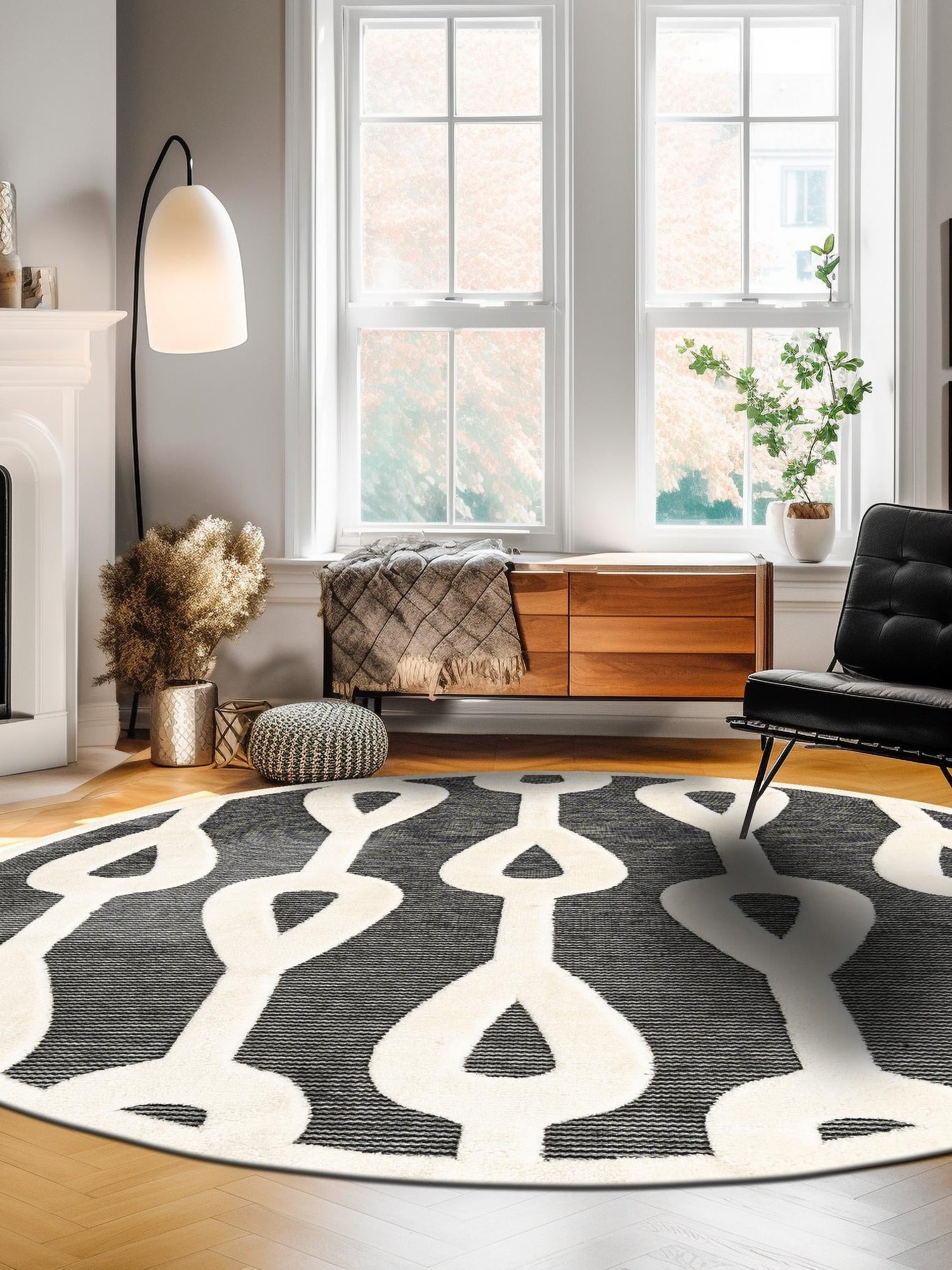 Gray 6' 1 x 6' 1 Prismatic Round Area Rug Modern Geometric Unique Design Carpet for Contemporary Interior Home Decorating for Sale at Rug Engine
