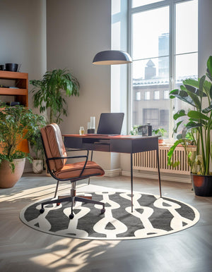 Gray 6' 1 x 6' 1 Prismatic Round Area Rug Modern Geometric Unique Design Carpet for Contemporary Interior Home Decorating for Sale at Rug Engine