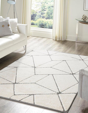 Ivory White 2' x 3' 1 Prismatic Rectangle Area Rug Modern Geometric Unique Design Carpet for Contemporary Interior Home Decorating for Sale at Rug Engine