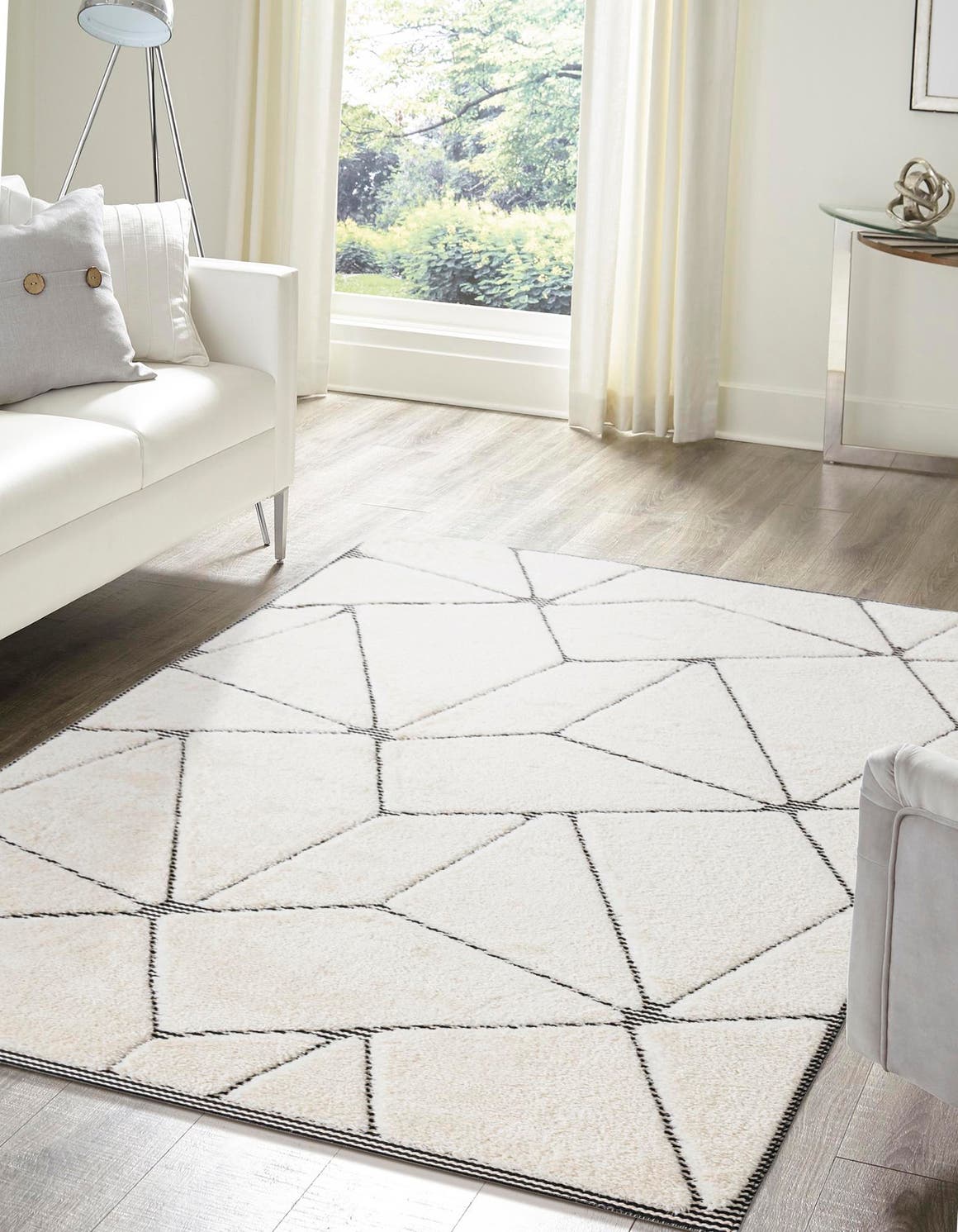 Ivory White 4' 1 x 6' 1 Prismatic Rectangle Area Rug Modern Geometric Unique Design Carpet for Contemporary Interior Home Decorating for Sale at Rug Engine