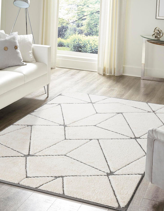Ivory White 4' 1 x 6' 1 Prismatic Rectangle Area Rug Modern Geometric Unique Design Carpet for Contemporary Interior Home Decorating for Sale at Rug Engine